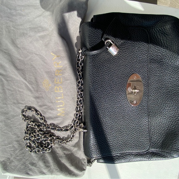 Mulberry Medium Lily Black Leather Silver Chain Designer Handbag Shoulder Bag - Picture 10 of 15